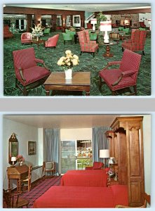 2 Postcards CHERRY HILL, New Jersey NJ ~ Roadside CHERRY HILL INN Lobby c1960s