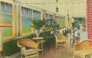 New York Keuka Hotel Lake Porch Dining Colorpicture linen Postcard 21-10219