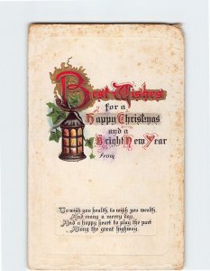 Postcard Holiday Greeting Card with Poem and Lantern Embossed Art Print