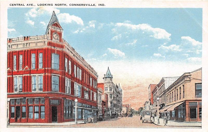 A81/ Connersville Indiana In Postcard c1910 Central Avenue North Stores