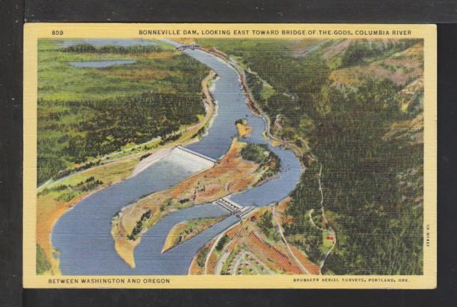 Bonneville Dam,Columbia River,Between WA and OR Postcard 