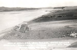 Pickstown SD Dam Bulldozer Truck South Dakota RPPC Real Photo Postcard