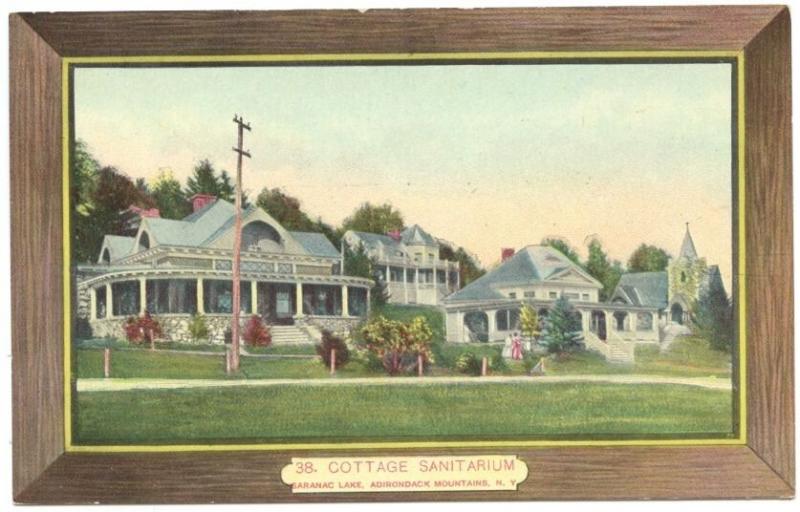 Adirondack Mountains NY Saranac Lake Cottage Sanitarium Border Postcard 