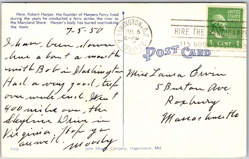 Harper's Ferry, 1950 West Virginia W. VA, The Old Harper House, Vintage Postcard