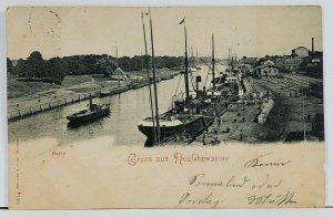Poland Danzig Gruss aus Neufahwasser Harbor Port Railroad 1898 Postcard L2
