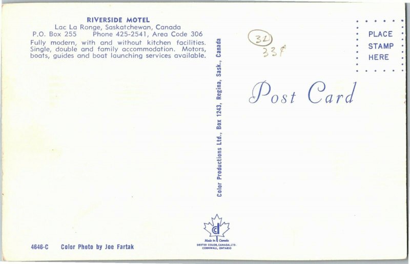 View of Riverside Motel, Lac La Range, Saskatchewan Vintage Postcard P30