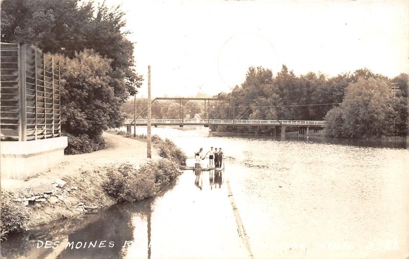 Jackson Minnesota~Boys Pumping Water on Des Moines River~Truss Bridge~1939 RPPC