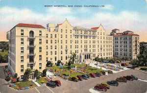 SAN DIEGO, CA California  MERCY HOSPITAL~Bird's Eye View  c1940's Linen Postcard