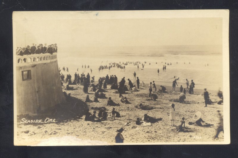 RPPC SEASIDE OREGON PACIFIC OCEAN COAST SWIMMING BEACH REAL PHOTO POSTCARD