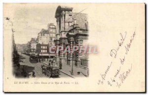 Old Postcard Le Havre Notre Dame and Rue de Paris