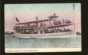 USA Postmarked 1911 Steamer OKOBOJI Lake Okoboji Iowa Postcard