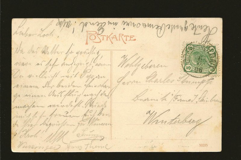 Austria Postmark 1906 Moldau-Ursprung J Seidel 1905 Postcard