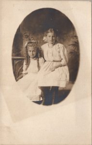 PMC RPPC Postcard PA Pittsburgh Eils Bros. Studio Two Girls on a Bench ~1910 Z1