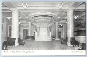 Joplin Missouri Postcard Lobby Connor Hotel Interior View Stairway 1910 Vintage