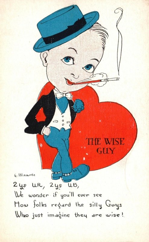 Vintage Postcard 1910's The Wise Guy Funny Little Kid Smoking Silly Guy Smoke