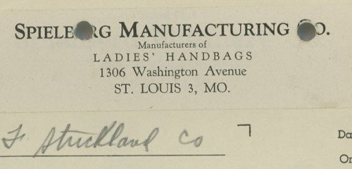 1945 Spielberg Manufacturing Co. St. Louis Mo. Ladies' Handbags  Invoice 328 