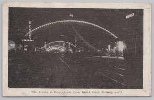 Main Street~Arches From Broad Street Columbus Ohio B&W~Vintage Postcard 