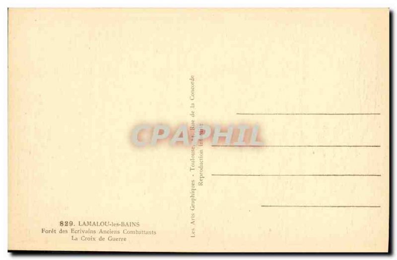 Old Postcard Lamalou les Bains Foret surroundings Veterans Cross of War