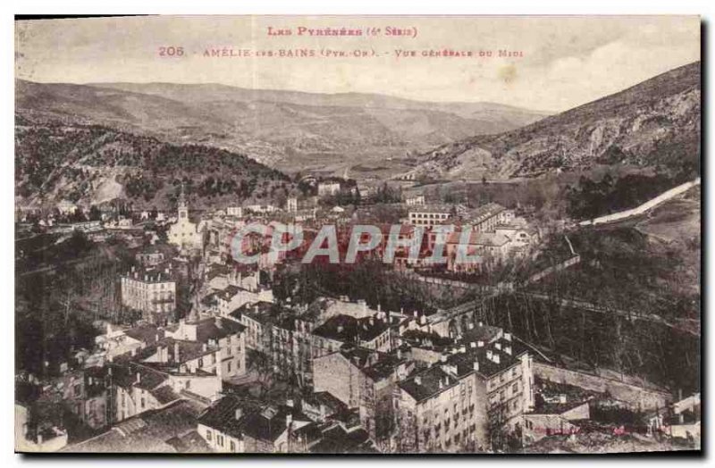 Old Postcard The Pyrenees Amelie les Bains Vue generale du Midi