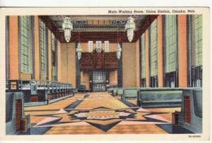 NE   OMAHA   RAILROAD DEPOT INTERIOR  linen postcard