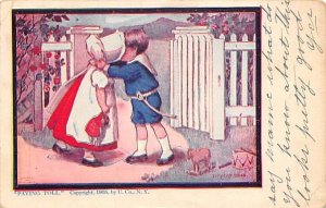 Paying toll Boy and girl kissing Sun Bonnet 1908 