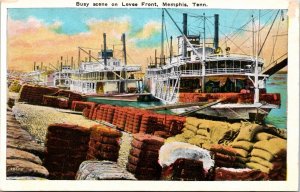 Postcard TN Memphis Busy Scene on Levee Front Ships 1920s S78