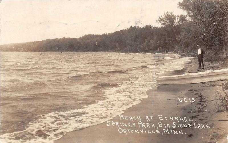 D47/ Ortonville Minnesota RPPC Postcard '29 Beach Etrrnal Springs Park Big Stone