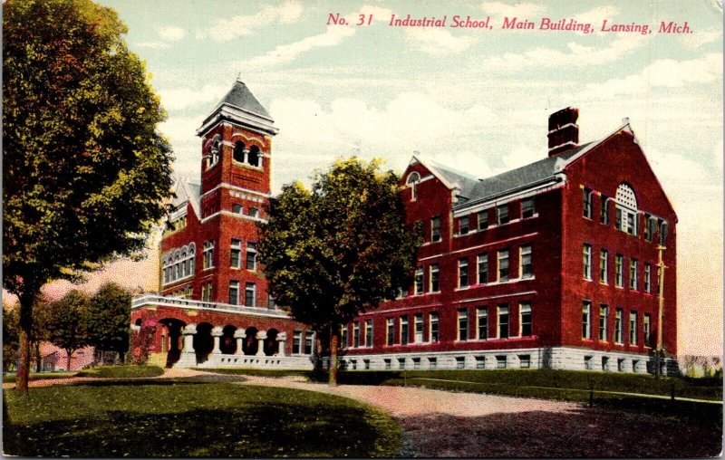 Postcard Main Building at Industrial School in Lansing, Michigan