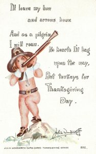 Thanksgiving 1913 I'll Leave My Bow & Arrow Home Turkey Hunting Vintage Postcard