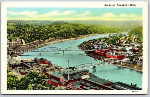 Vtg Oil City Pennsylvania PA Scene Allegheny River Birdseye View 1930s Postcard