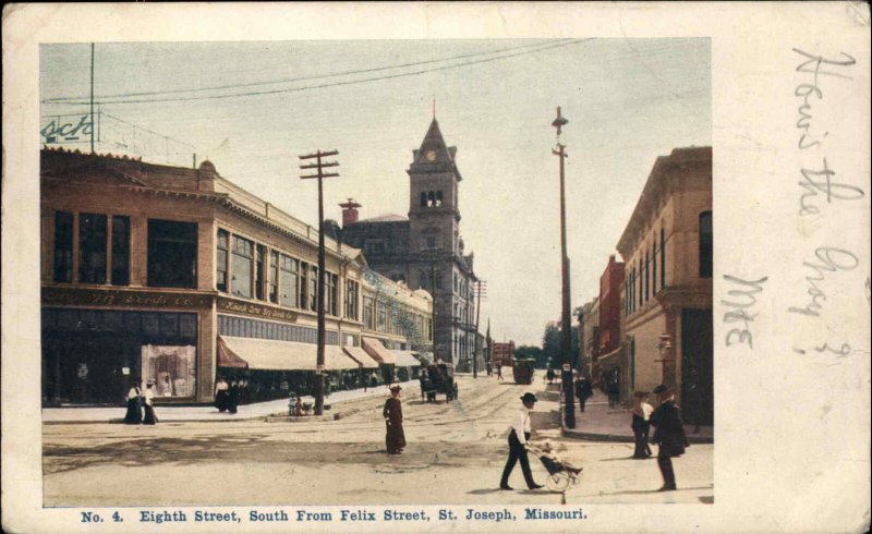 St. Joseph Missouri MO Eighth Street c1910 Vintage Postcard