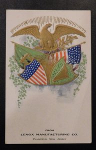 Mint USA Patriotic Postcard Lenox Manufacturing Co Plainfield NJ Eagle Shield