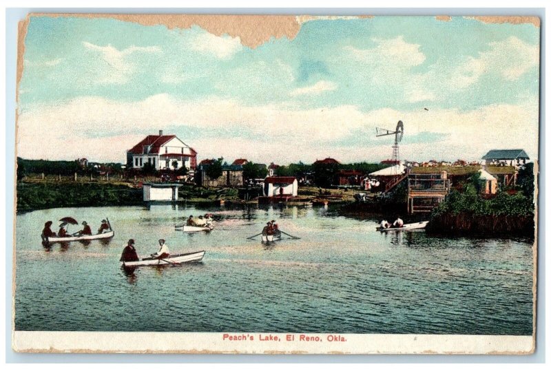 c1910's Peach's Lake Canoeing Scene El Reno Oklahoma OK Unposted Boats Postcard