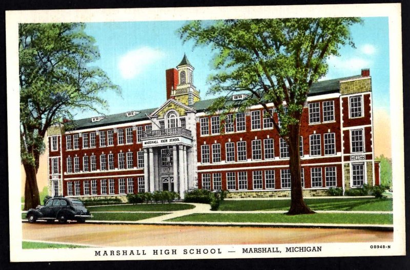 Michigan MARSHALL High School by Genuine Curteich Chicago older car ~ WB