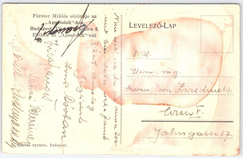 Vintage Budapest Apostolok Pub Interior Sepia Postcard Hungary