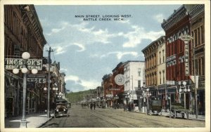 Battle Creek Michigan MI Main Street Vintage Postcard