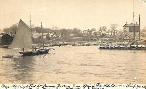 Searsport ME Harbor View Shipyard Sail Boat in 1906 RPPC Postcard