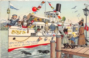 G54/ Cat Pet Animal Postcard Alfred Mainzer Ship Dock Boat Captain 9