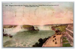 Vintage 1919 Postcard Aerial View of Niagara Falls Clinton Hotel Street Cars