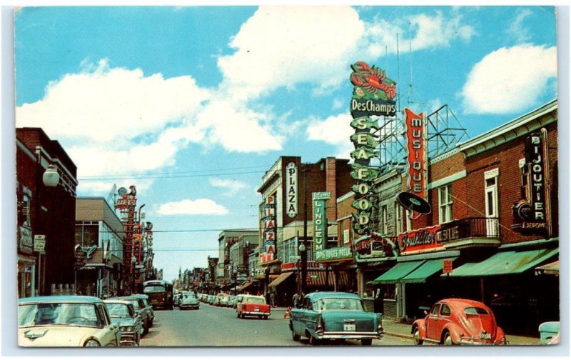 MONTREAL, Quebec Canada ~ Street Scene Cool SIGNS VW BUG 1957 Chevy Postcard