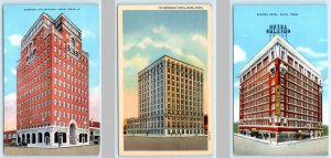 3 Postcards WACO, Texas TX ~ Roosevelt & Raleigh Hotels, Superior Life Bldg