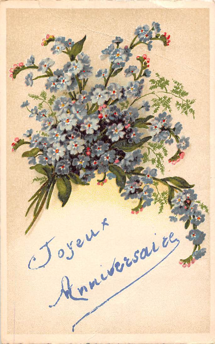 Fantasy Anniversary Joyeux Anniversaire Forget Me Not Bouquet Topics Greetings From Postcard Hippostcard