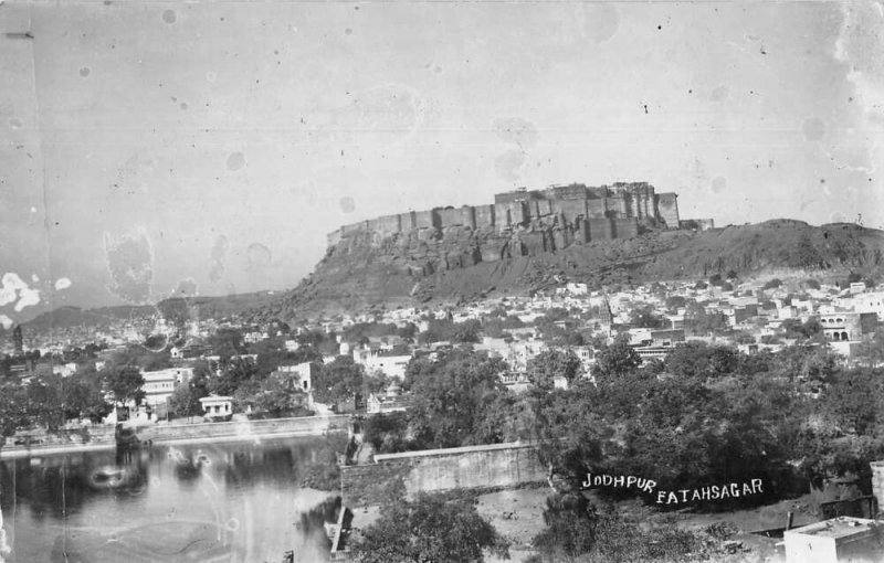 Jodhpur India Fateh Sagar Lake Mehrangarh Fort Real Photo Postcard AA49479