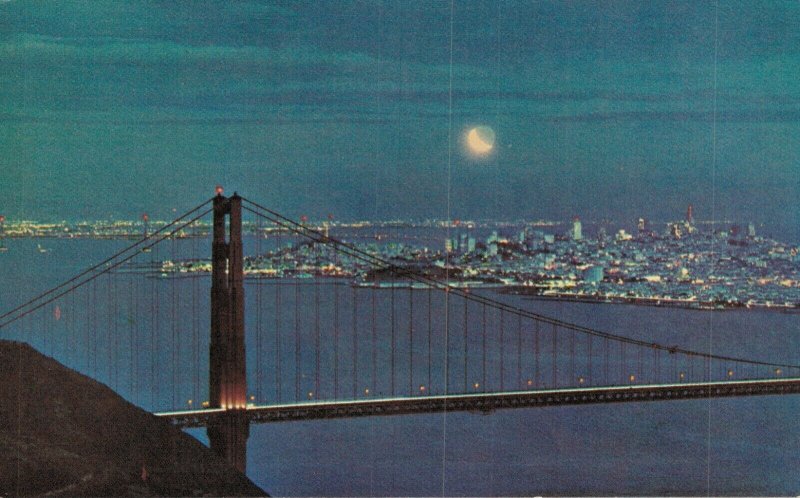 USA The Golden Gate Bridge At Night San Francisco Vintage Postcard 07.75 