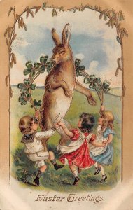 Easter Greetings, Rabbit & Children Dance W/ Clover Garland, U17950