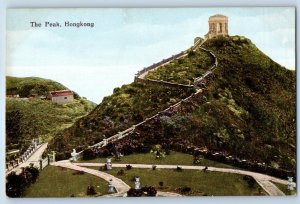 Hong Kong Postcard The Peak Mountain and Building on Top View c1910 Antique