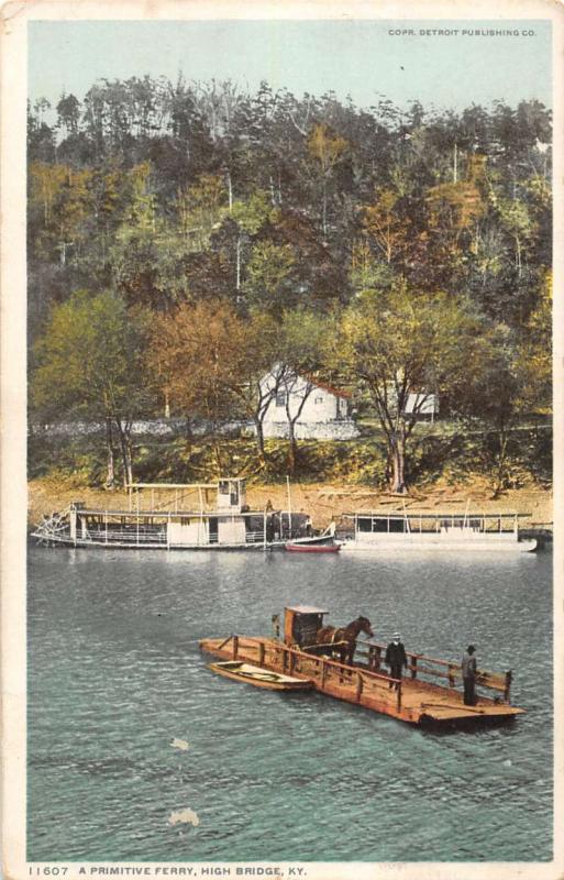 High Bridge Kentucky Primitive Ferry Horse Carriage Antique Postcard K80920