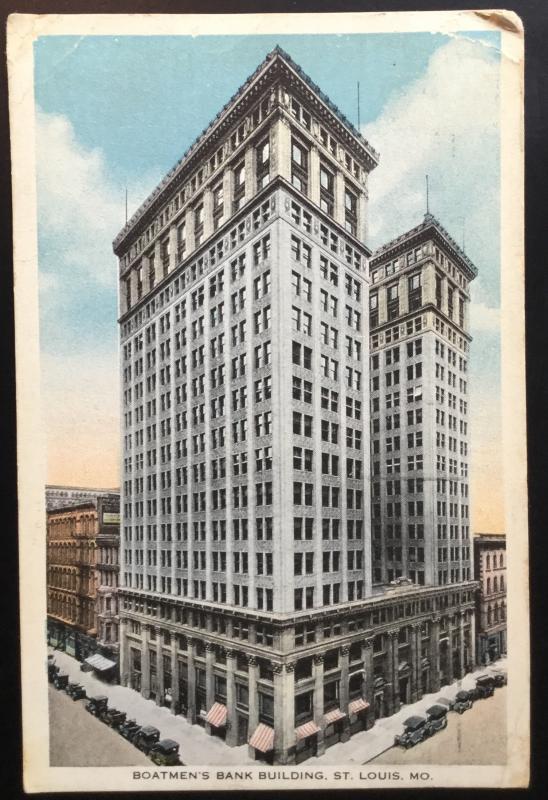 Linen? Postcard Used 10/19/17 Boatmen's Bank Bldging St Louis MO LB