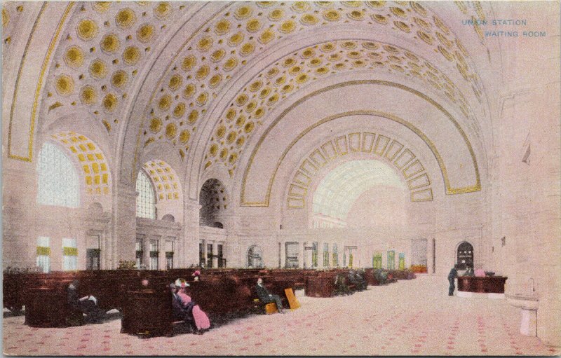 Washington DC Union Station Railroad Waiting Room Pink Unused Litho Postcard G56