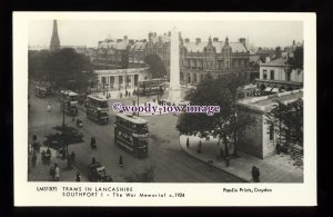 pp2388 - Lancashire Trams - Trams by War Memorial, Southport - Pamlin postcard